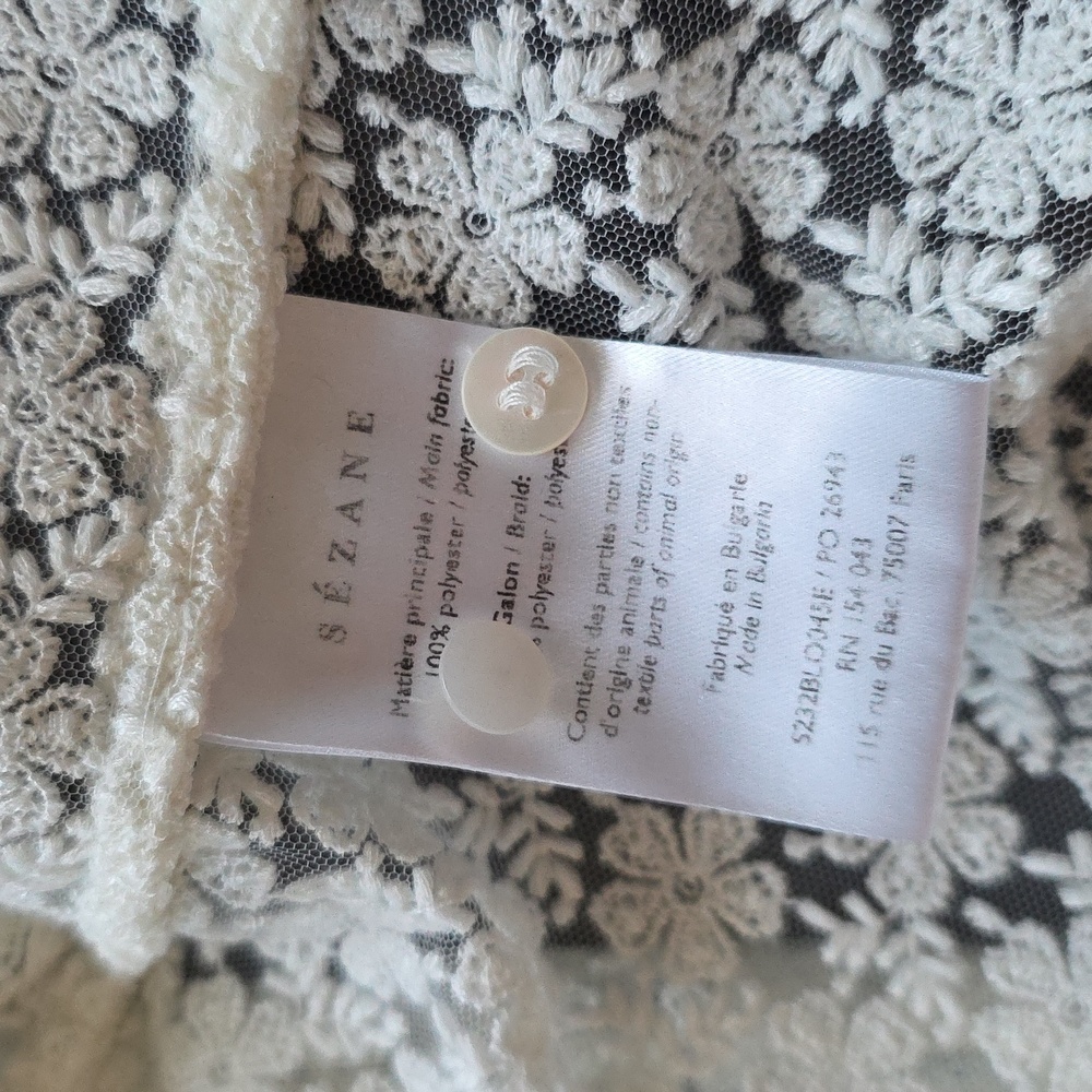 Sezane Cathy Ecru Lace Blouse Ruffle Stand Collar Cream Long Sleeve Button Down - Picture 5 of 11